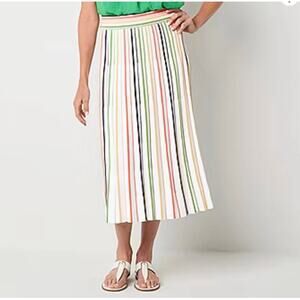 Liz Claiborne Pleated Striped Midi Skirt